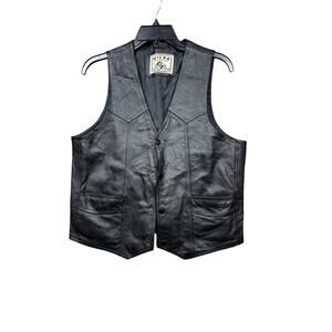 Wilda Leather Vest Mens Large Black Biker Snap Front Pockets Lined Motorcycle